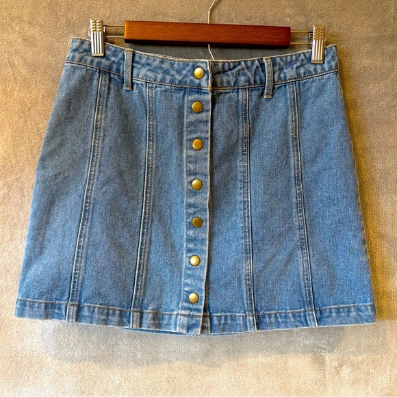 Snap Button-Front Denim Skirt Sz L Classic Preppy Casual Western Festival - Picture 1 of 7